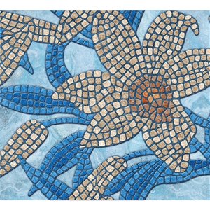 Dundee Deco PVC 3D Wall Panel - Beige, Brown and Blue Faux Stone Mosaic Flower - 3.2-ft x 1.6-ft