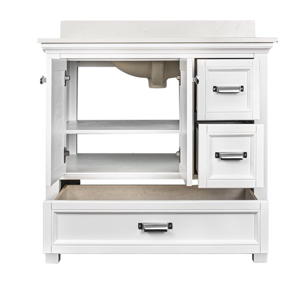 Foremost Brantley 36-in White Single Sink Bathroom Vanity with Lily White Engineered Stone Top