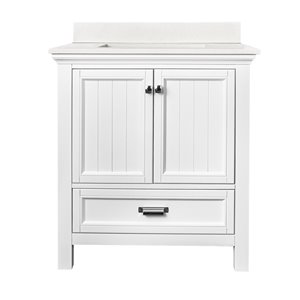 Meuble-lavabo simple blanc Brantley par Foremost de 31 po avec comptoir blanc de lys en pierre d'ingénierie