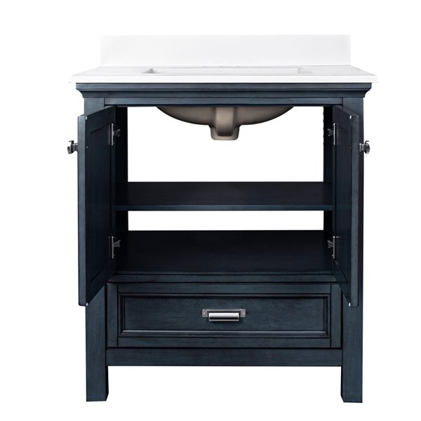 Foremost Brantley 31-in Navy Blue Single Sink Bathroom Vanity with Pearl White Engineered Stone Top