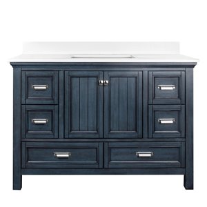 Foremost Brantley 48-in Navy Blue Single Sink Bathroom Vanity with Pearl White Engineered Stone Top