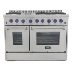 Cuisinière KUCHT 48 po à double carburant pour propane, boutons bleu royal