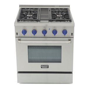 Cuisinière professionnelle au gaz propane KUCHT de 30 po avec four à convection, boutons bleu royal, 4 brûleurs