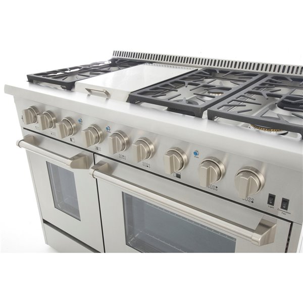 Cuisinière KUCHT 48 po à double carburant pour gaz naturel, boutons argent