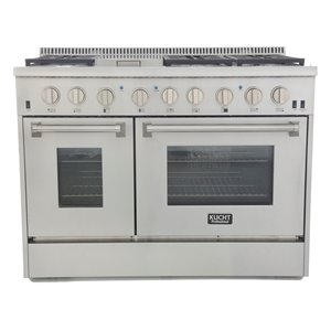 Cuisinière KUCHT 48 po à double carburant pour propane, boutons argent classique