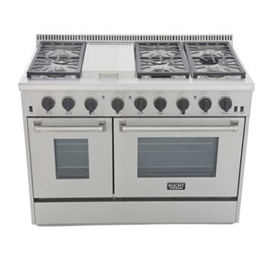 Cuisinière au gaz naturel KUCHT avec plaque chauffante et four à convection à boutons noirs, 48 po