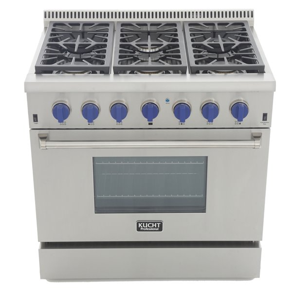 KUCHT Professional 36-in 5.2 cu. ft. Propane Gas Range with Convection Oven with Royal Blue Knobs - 6 burners