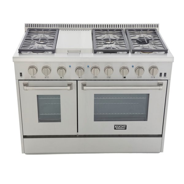 KUCHT 48-in Natural Gas Range with Sealed Burners, Griddle and Convection Oven with Classic Silver Knobs