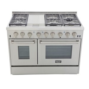 Cuisinière au gaz naturel KUCHT avec plaque chauffante et four à convection à boutons argent, 48 po