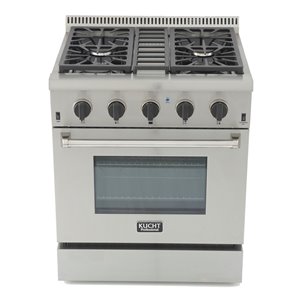 Cuisinière professionnelle au gaz naturel KUCHT de 30 po avec four à convection, boutons noir smoking, 4 brûleurs