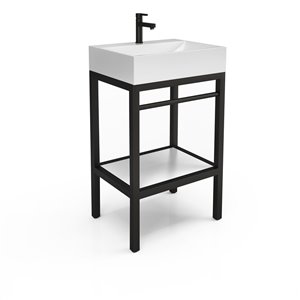 Unik Stone Black Steel Vanity with Engineered Stone Sink - 24-in