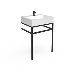 Unik Stone Black Steel Vanity with Engineered Stone Sink - 24-in