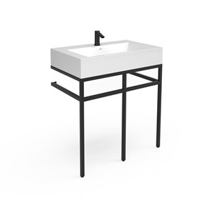 Unik Stone Black Steel Vanity with Engineered Stone Sink - 30-in