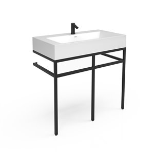 Unik Stone Black Steel Vanity with Engineered Stone Sink - 36-in