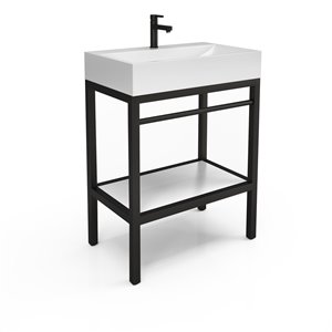 Unik Stone Black Steel Vanity with Engineered Stone Sink - 30-in