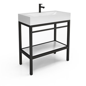 Unik Stone Black Steel Vanity with Engineered Stone Sink - 36-in