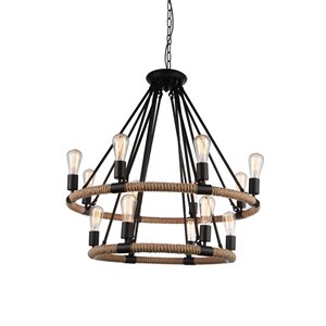 CWI Lighting Ganges 14 Light Up Chandelier - Black finish