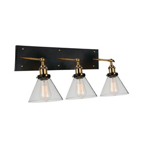 CWI Lighting Eustis 3 Light Wall Sconce - Black & Gold Brass finish