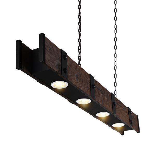 CWI Lighting Pago LED Drum Shade Island Light with Black & Wood finish