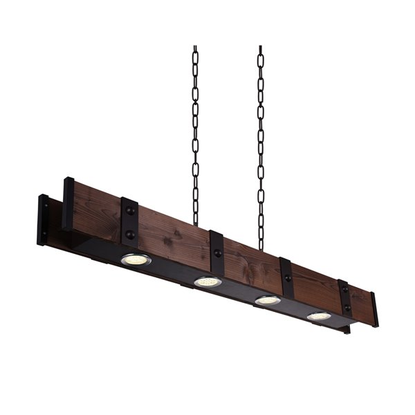 CWI Lighting Pago LED Drum Shade Island Light with Black & Wood finish