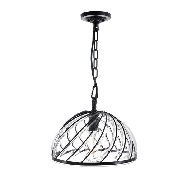 CWI Lighting Escot 1 Light Down Pendant with Black & Wood finish