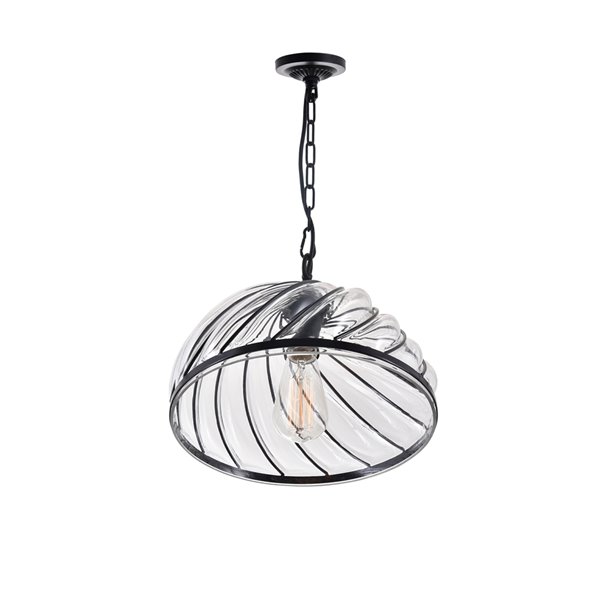 CWI Lighting Escot 1 Light Down Pendant with Black & Wood finish