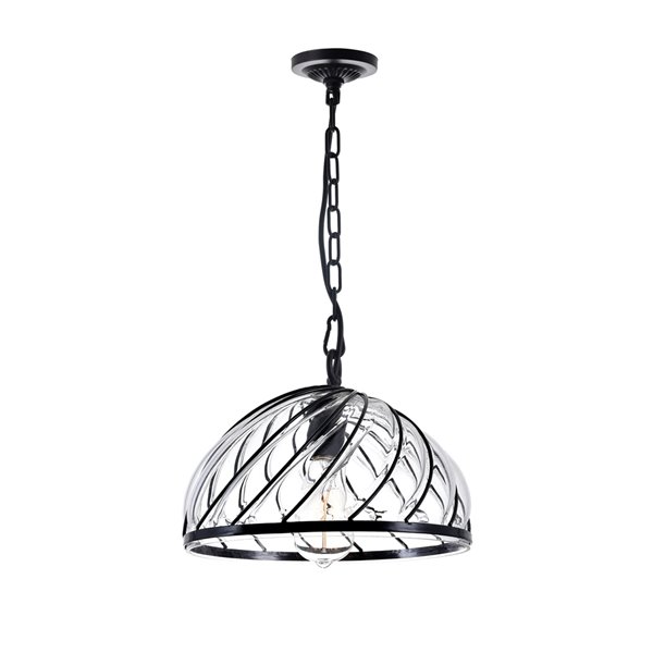 CWI Lighting Escot 1 Light Down Pendant with Black & Wood finish