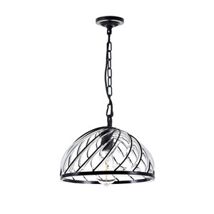 CWI Lighting Escot 1 Light Down Pendant with Black & Wood finish