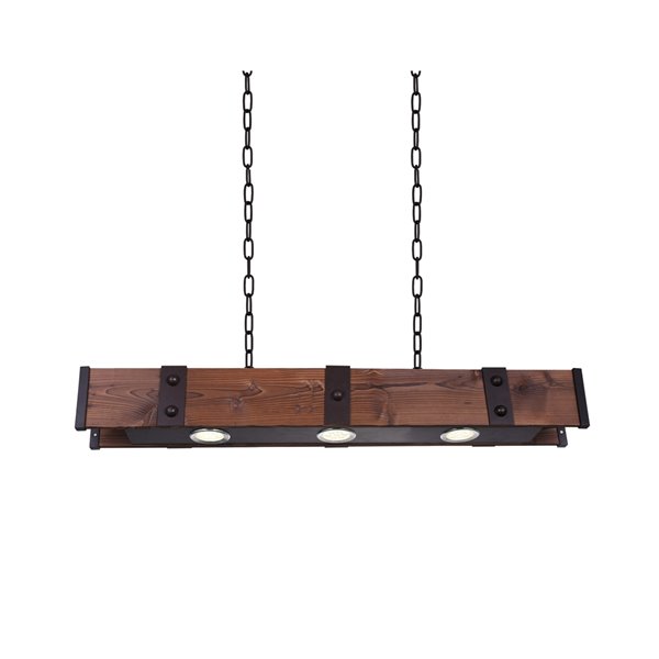CWI Lighting Pago LED Drum Shade Island Light with Black & Wood finish