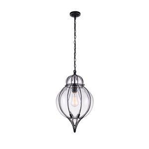 CWI Lighting Escot 1 Light Down Pendant with Black & Wood finish