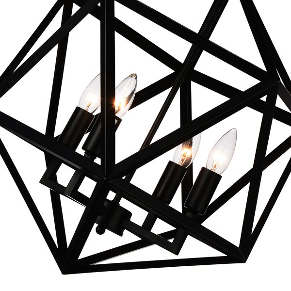 CWI Lighting Amazon 20-in dia Black Metal  4-Light Rustic Geometric Pendant Light