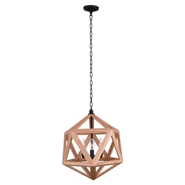 CWI Lighting Lante 3 Light  Pendant with Black & Wood finish