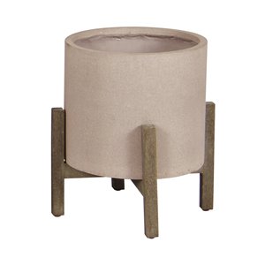 LH Imports Patio Round Standing Pot - 10 x 10 x 11-in - Beige