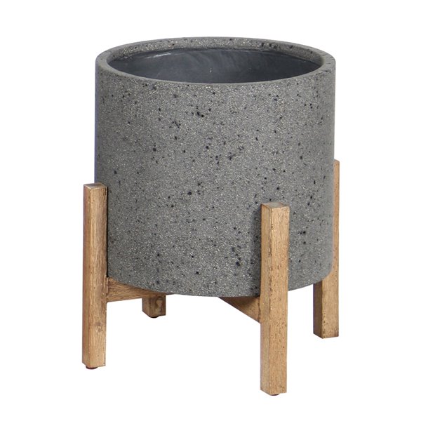 LH Imports Patio Round Standing Pot - 13.5 x 13.5 x 12.2-in - Grey