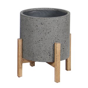 LH Imports Patio Round Standing Pot - 13.5 x 13.5 x 12.2-in - Grey