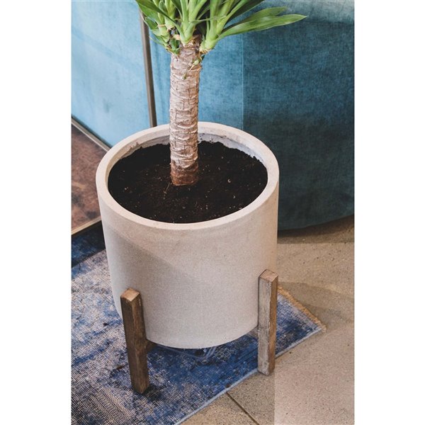 LH Imports Patio Round Standing Pot - 13.5 x 13.5 x 12.2-in - Light Grey