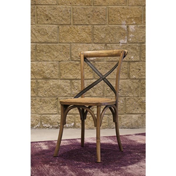 LH Imports Bistro Cross Back Chair - 19.75-in - Natural Rustic Wood - Set of 2
