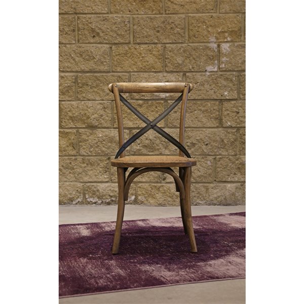 LH Imports Bistro Cross Back Chair - 19.75-in - Natural Rustic Wood - Set of 2