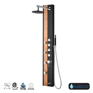 akuaplus® Nadia Shower Panel - Black Matte and Real Bamboo