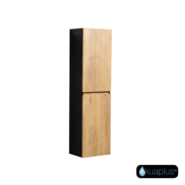 akuaplus® Ella Wall-Mounted Linen Cabinet - Rustic Oak and black finish