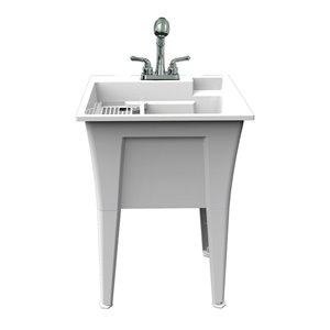 RuggedTub Nova White 24-in All-in-One Heavy-Duty Laundry Sink with Faucet