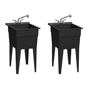 Cuve de lavage classique tout-en-un RuggedTub avec robinet, noir, 18 po, boîte de 2