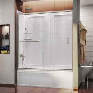 DreamLine Infinity-Z Sliding Tub Door & Backwalls - Nickel - 56-60-in W