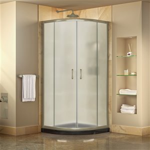 DreamLine Prime Corner Sliding Shower Enclosure in Brushed Nickel with Black Base Kit - Frosted Glass - 36-in