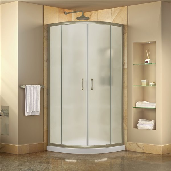 DreamLine Prime Corner Sliding Shower Enclosure - Brushed Nickel - White  Base Kit - Frosted Glass - 33-in DL-6701-04FR | RONA