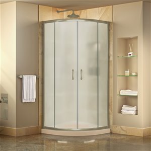 DreamLine Prime Corner Sliding Shower Enclosure in Brushed Nickel with White Base Kit - Frosted Glass - 38-in W