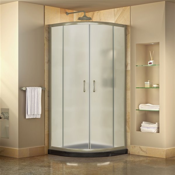 DreamLine Prime Semi-Frameless Corner Sliding Shower Enclosure - Brushed Nickel - Black Base Kit - Frosted Glass - 33-in