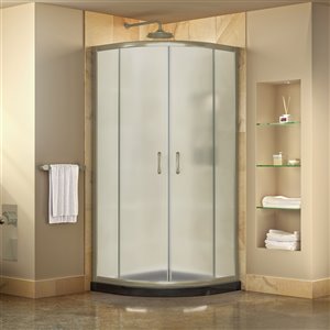 DreamLine Prime Corner Sliding Shower Enclosure in Brushed Nickel with Black Base Kit - Frosted Glass - 38-in W