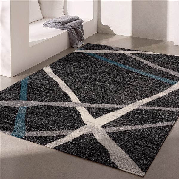 Rug Branch Tapis d'intérieur contemporain géométrique bleu gris - 6 x 9