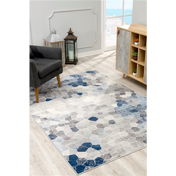 Rug Branch Tapis d'intérieur contemporain géométrique bleu beige - 4x6